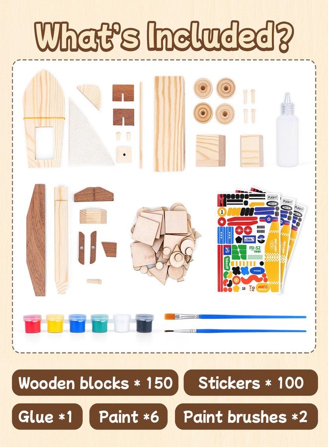 trailfun Wooden Build Paint Art Crafts Kit, Make Your Own Car Boat & Plane DIY Craft Toys for Kids Boys, STEM Educational Toy Set - Image 2